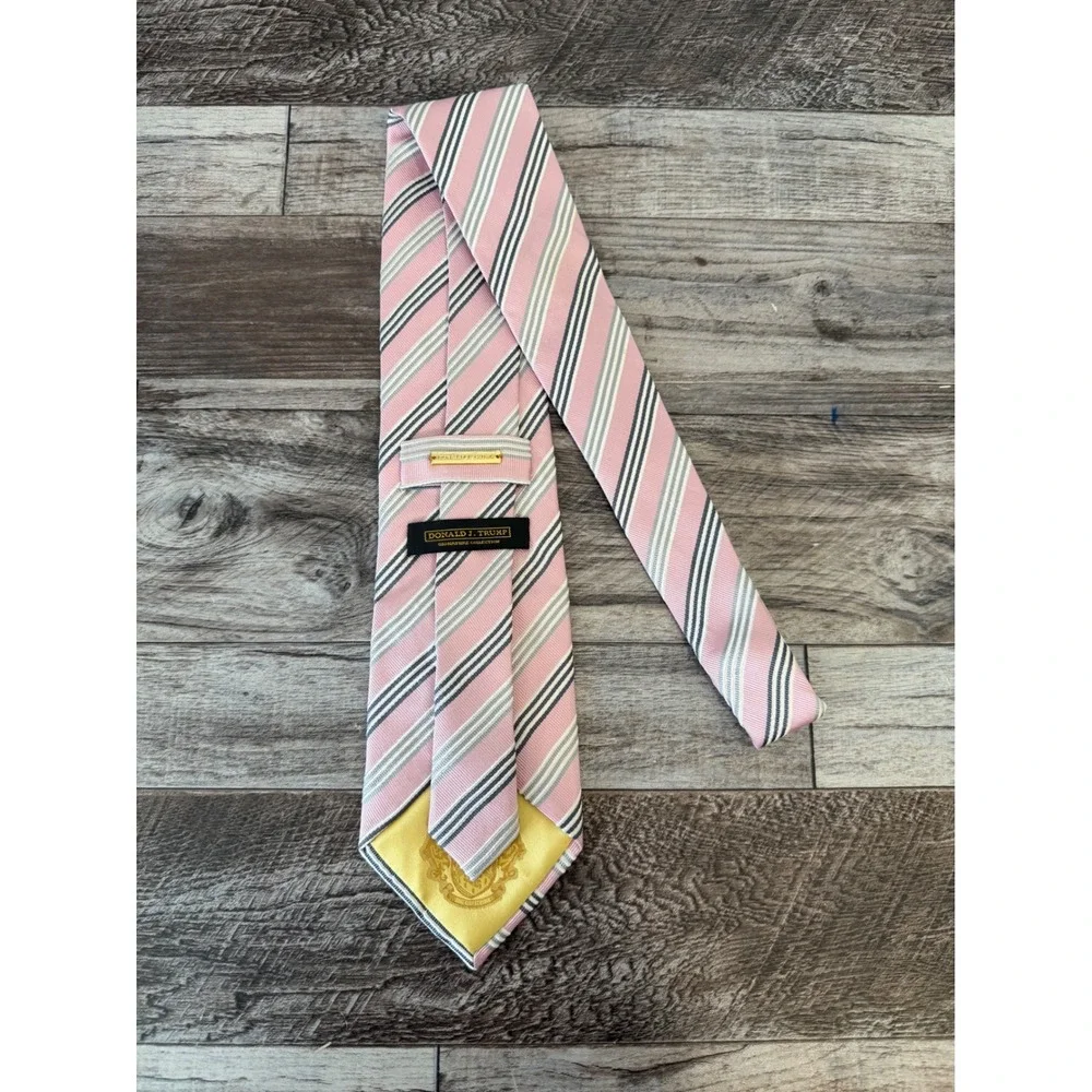 Donald J. Trump Silk Necktie Pink Striped Formal Business Career Preppy